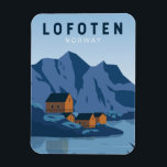 Magnet Flexible Lofoten Norvège Travel Art Vintage<br><div class="desc">Lofoten vectoriel design. Elle est connue pour ses paysages spectaculaires,  avec des pics comme le Svolvæ rgeita pinnacle qui se dresse dans le ciel.</div>