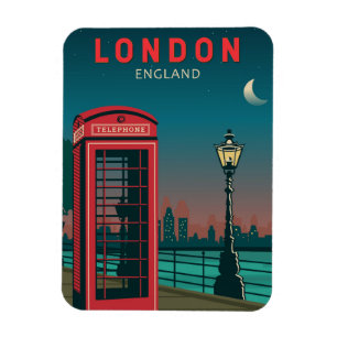 Magnet Flexible London England Retro Travel Art Vintage