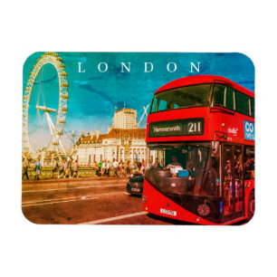 Magnet Flexible Londres bus rouge et London Eye vue aimant frigo
