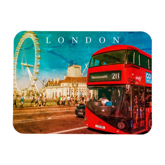 Magnet Flexible Londres bus rouge et London Eye vue aimant frigo (Horizontal)