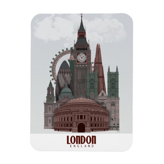 Magnet Flexible Londres en nuages rouge et vert (Vertical)