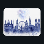 Magnet Flexible Londres Skyline - Aquarelle bleue<br><div class="desc">London Skyline Watercolor Splash Blue par Fab Funky. Il présente des sites célèbres de Londres dans un style aquarelle.</div>