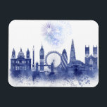 Magnet Flexible Londres Skyline - Aquarelle bleue<br><div class="desc">London Skyline Watercolor Splash Blue par Fab Funky. Il présente des sites célèbres de Londres dans un style aquarelle.</div>