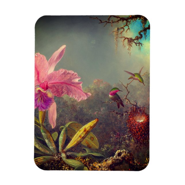 Magnet Flexible L'orchidée de Cattleya et trois colibris Heade (Vertical)