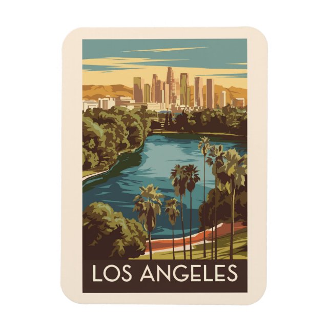 Magnet Flexible Los Angeles Echo Park Lake Travel Art Vintage (Vertical)