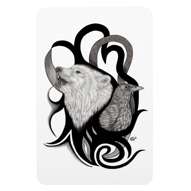 Magnet Flexible Loup blanc avec art tribal coréen (Vertical)