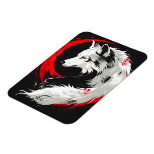 Magnet Flexible Loup blanc rouge lunaire