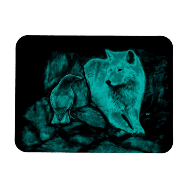 Magnet Flexible Loup et corbeau dans la nuit (Horizontal)