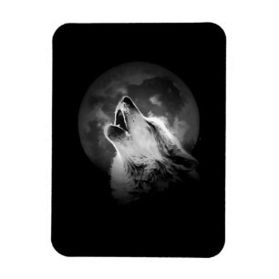 Magnet Flexible Loup et lune de Howling noir et blanc