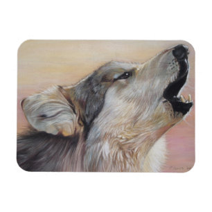 Magnet Flexible loup gris de la faune hurlant contre le coucher du