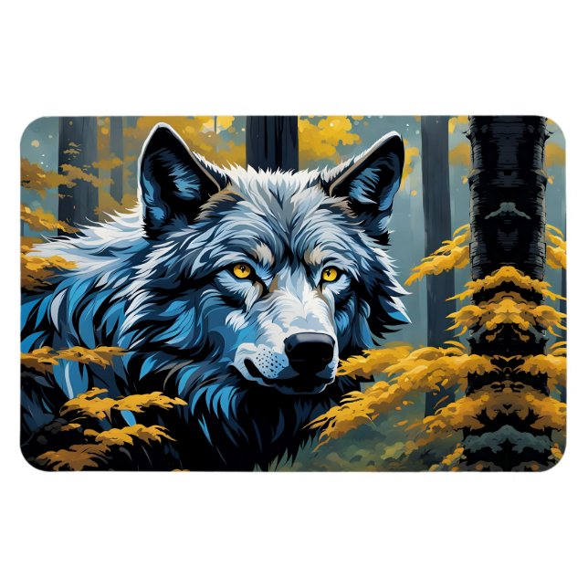 Magnet Flexible Loup gris en forêt dorée (Horizontal)