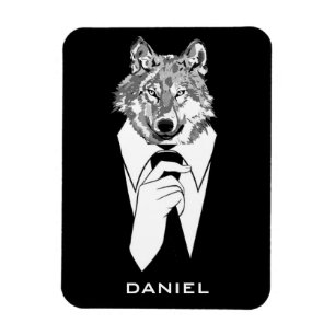 Magnet Flexible Loup hipster drôle avec smoking noir personnalisé
