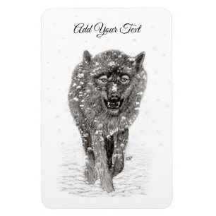 Magnet Flexible Loup noir en colère dans la neige, hiver sauvage