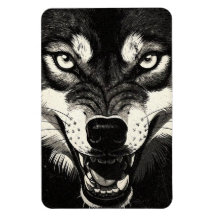 Loup qui grogne, style graphique noir et blanc des