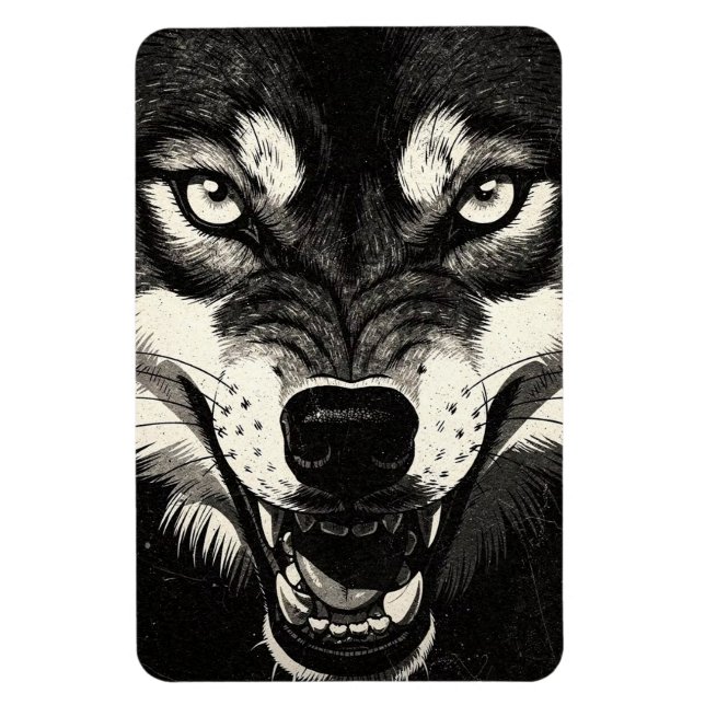 Magnet Flexible Loup qui grogne, style graphique noir et blanc des (Vertical)