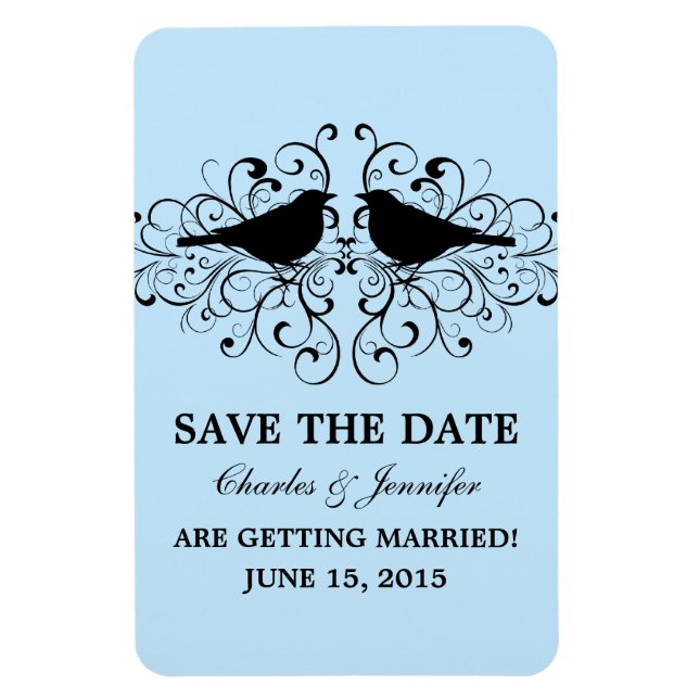 Magnet Flexible Love Bird Swirls Save the Date Magnet, Blue (Vertical)