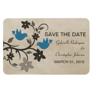 Magnet Flexible Lovebirds floral Sauvez l'aimant de date, bleu