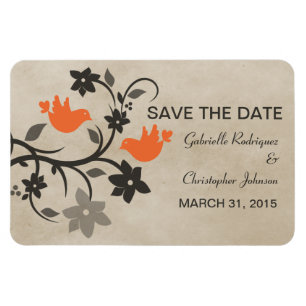Magnet Flexible Lovebirds florale Sauvez l'aimant Date, Orange