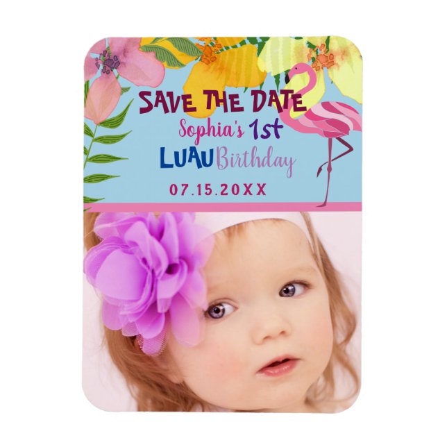 Magnet Flexible Luau 1er Anniversaire Photo Enregistrer La Date (Vertical)