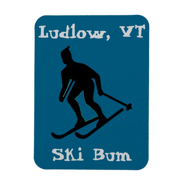 Magnet Flexible Ludlow, VT Icy Ski Bum (Hardpack Vermont Ski) (Vertical)