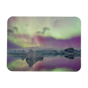 Magnet Flexible Lumières d'Aurore reflétant le lagon   Islande
