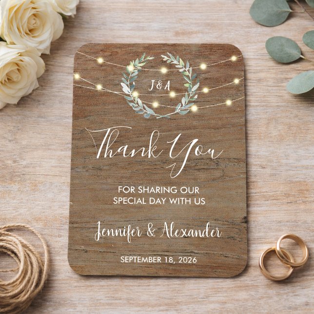 Magnet Flexible Lumières en bois rustique avec feuilles et guirlan (Rustic leaves wood string lights Thank you wedding Magnet. For your perfect rustic wedding.)
