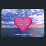 Magnet Flexible Lune de miel Cruise Heart Stateroom Porte Ocean Su<br><div class="desc">Cet aimant cabine de porte de croisière en lune de miel est entièrement personnalisé avec le nom de famille de la mariée et du marié, les détails de l'itinéraire du navire, y compris le nom du navire de croisière et les dates de navigation sur un coeur rose mignon. Noms personnalisés...</div>
