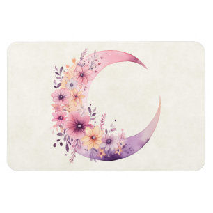 Magnet Flexible Lune rose Croissant avec de jolies fleurs