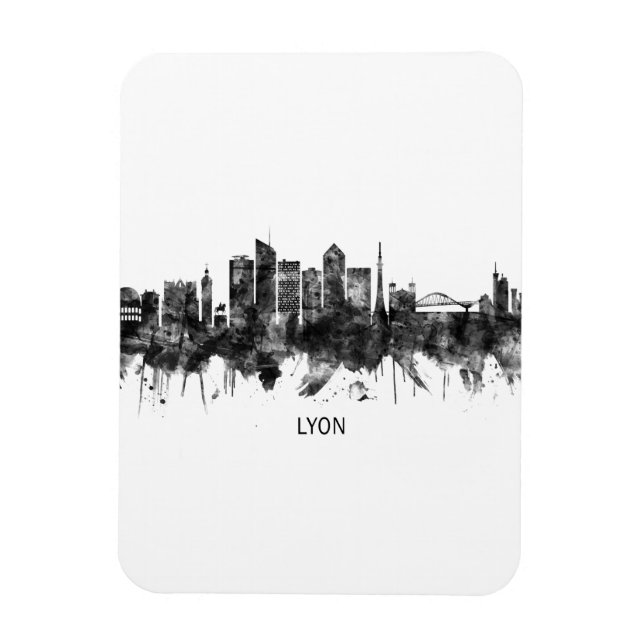 Magnet Flexible Lyon France Skyline BW (Vertical)