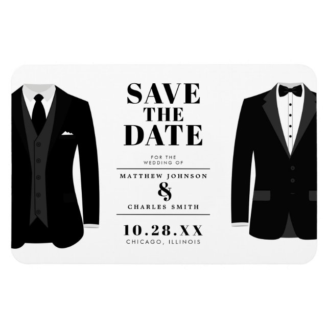Magnet Flexible M. & Mr. Modern Black Mariage Tux - Sauvez la date (Horizontal)