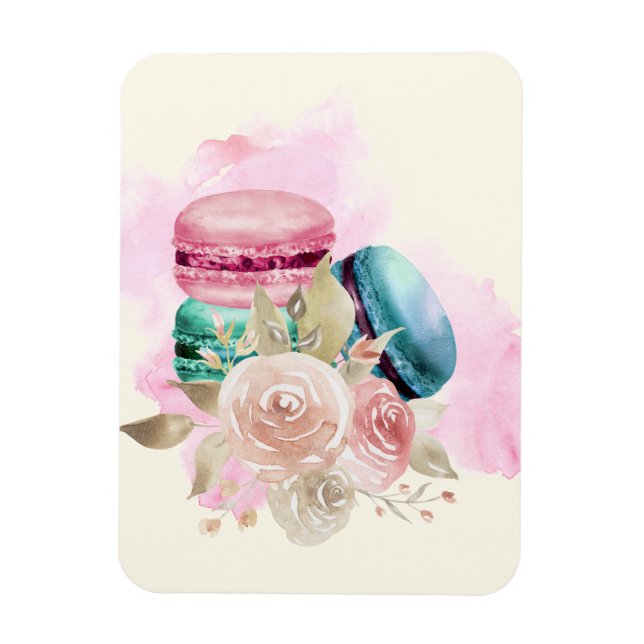 Magnet Flexible Macarons et fleurs colorés Aquarelle (Vertical)