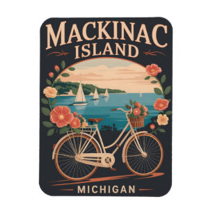 Magnet Flexible Mackinac Island Michigan vintage avec vélo Fleurs