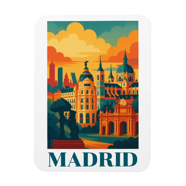 Magnet Flexible Madrid Espagne Coloré Voyage Antique (Vertical)