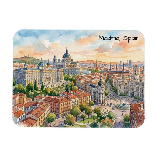 Magnet Flexible Madrid Espagne Peinture à l'aquarelle Architecture (Horizontal)