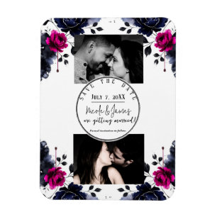 Magnet Flexible Magenta Rose Bleu Encre Floral Aquarelle Sauvegard