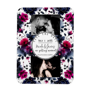 Magnet Flexible Magenta Rose Bleu Encre Florale Aquarelle Sauvegar