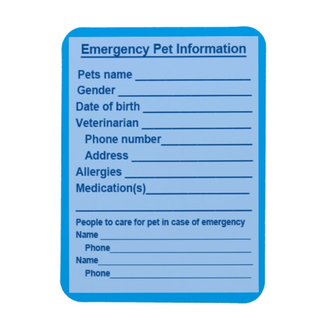 Magnet Flexible Magnat d'information d'urgence pour animaux (Vertical)