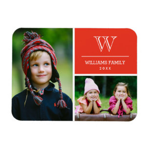Magnet Flexible Magnat photo de famille Monogramme rouge