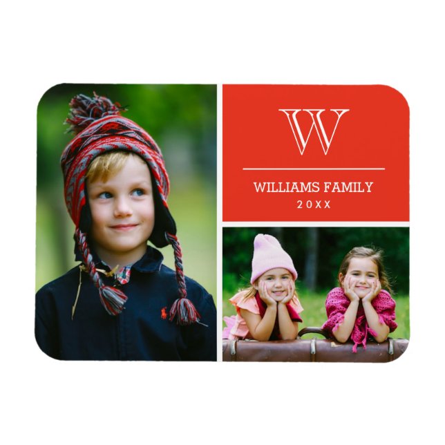 Magnet Flexible Magnat photo de famille Monogramme rouge (Horizontal)