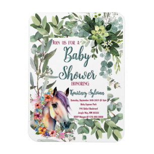 Magnet Flexible Magnifique Baby Shower Cheval Floral Aquarelle