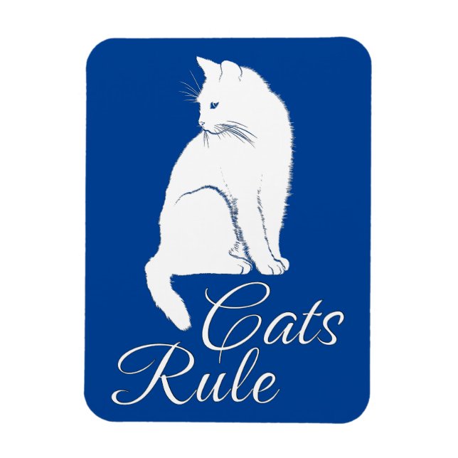 Magnet Flexible Magnifique chat blanc assis avec le texte "Les cha (Vertical)