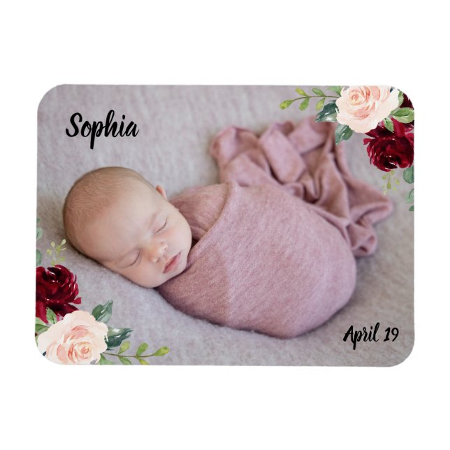 Magnet Flexible Magnifique Photo Fleurs Blush Bébé Fille (Horizontal)