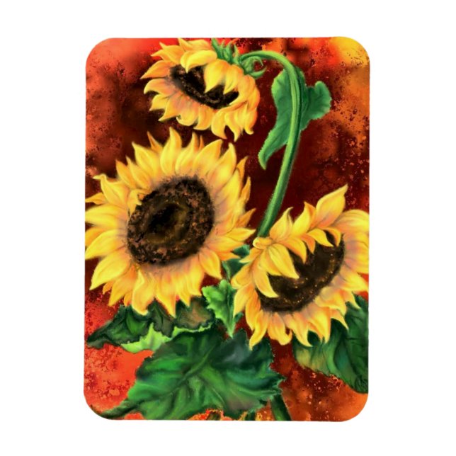 Magnet Flexible Magnifique Trois Tournesols - Peinture (Vertical)