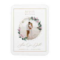 Magnolia Floral Gold Circle Photo Save the Date