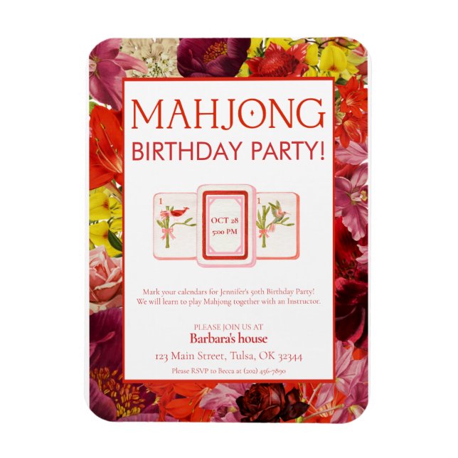 Magnet Flexible Mahjong Birthday Party Invitation, Floral (Vertical)
