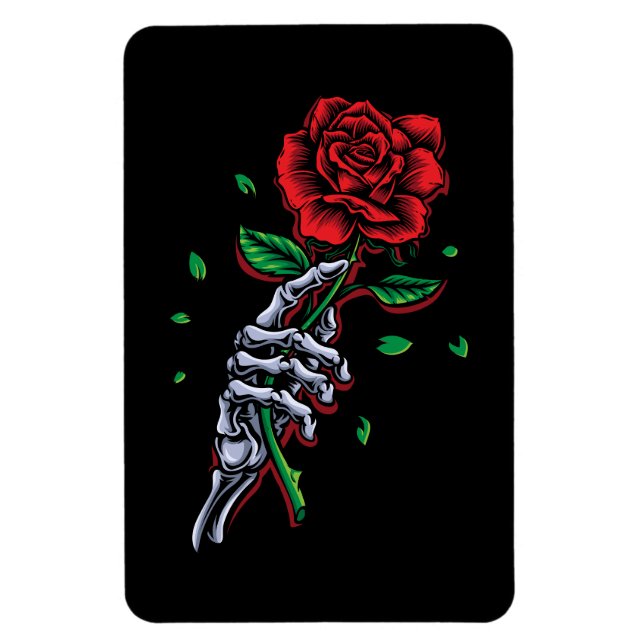 Magnet Flexible Main de squelette Rose rouge fleur (Vertical)