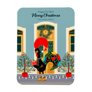 Magnet Flexible Maison de Noël portugaise avec Rooster Salutations