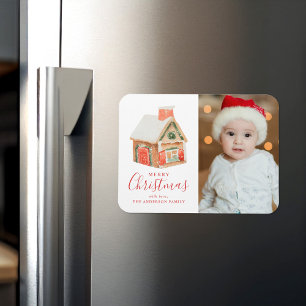 Magnet Flexible Maison en pain d'épice aquarelle Joyeux Noël Photo