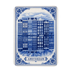 Magnet Flexible maisons de canal d'Amsterdam style Delft Blue aima