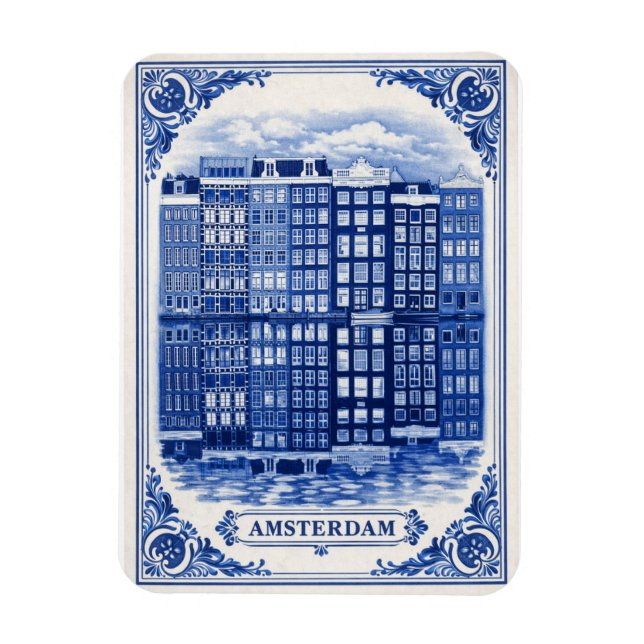 Magnet Flexible maisons de canal d'Amsterdam style Delft Blue aima (Vertical)